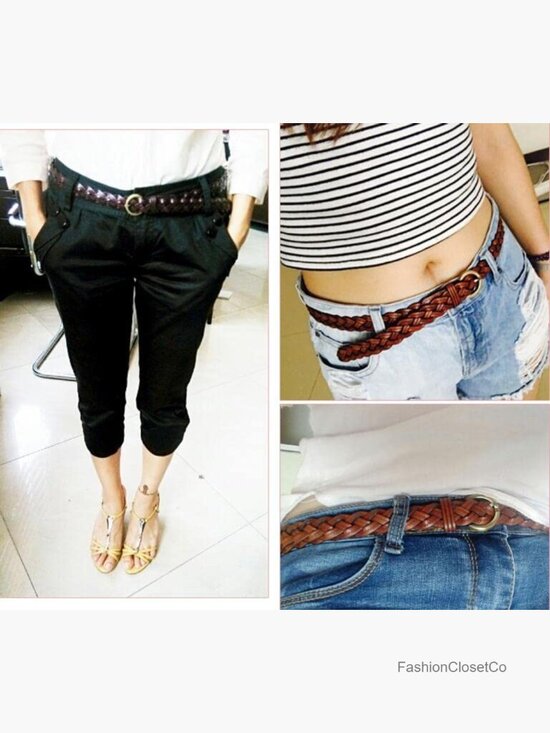 Thin Braided PU Leather Belt with Bronze Buckle for Dress main image 2
